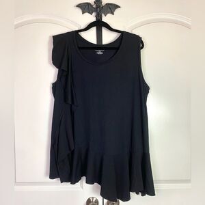 Goth Black Asymmetrical Ruffle Top Soft, Stretchy, Elegant and Feminine 22/24
